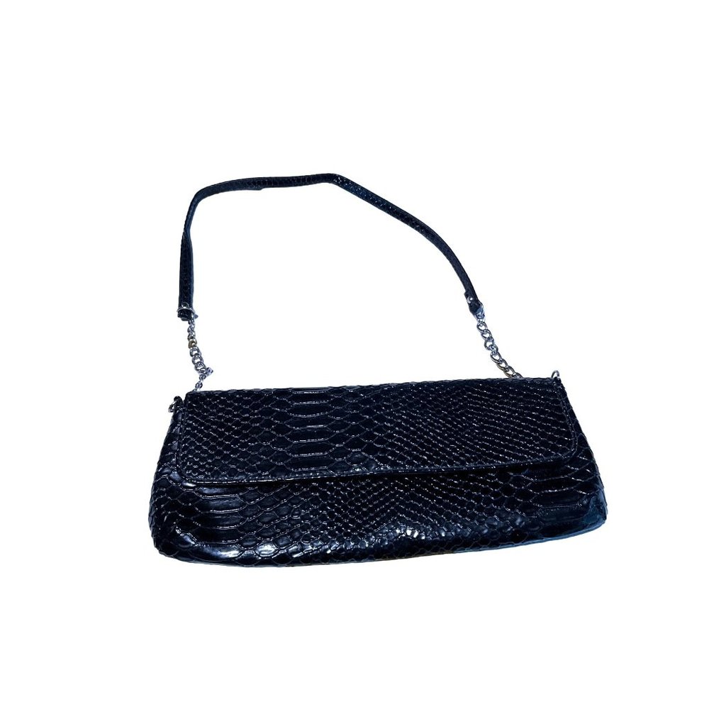 Vintage Bonita Bags Black PVC Snakeskin look Evening Bag 11x4.5" Drop 10.5"